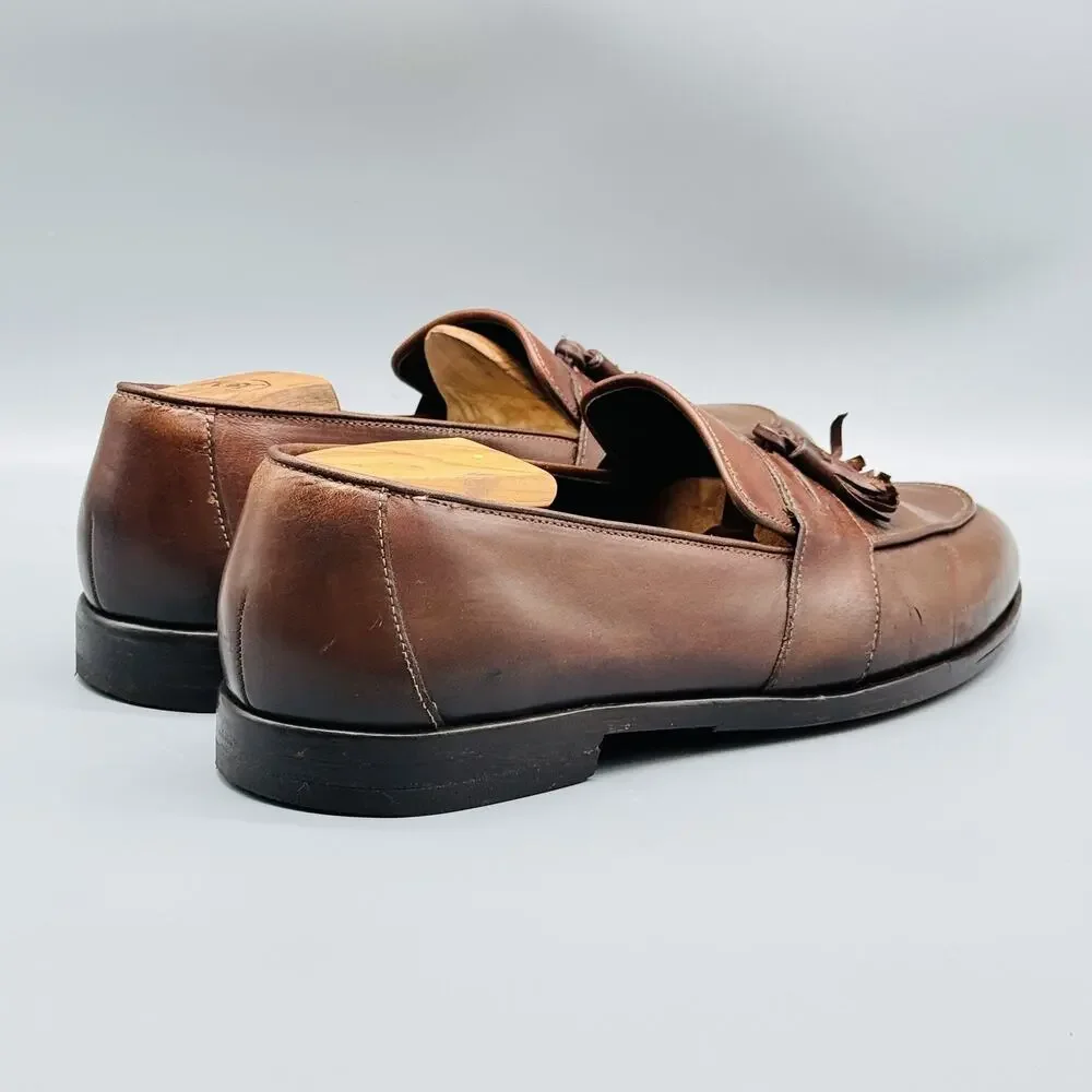 Bragano Shoes Mens 9 Brown Leather Tassel Loafers Slip On Dress Classic Italy